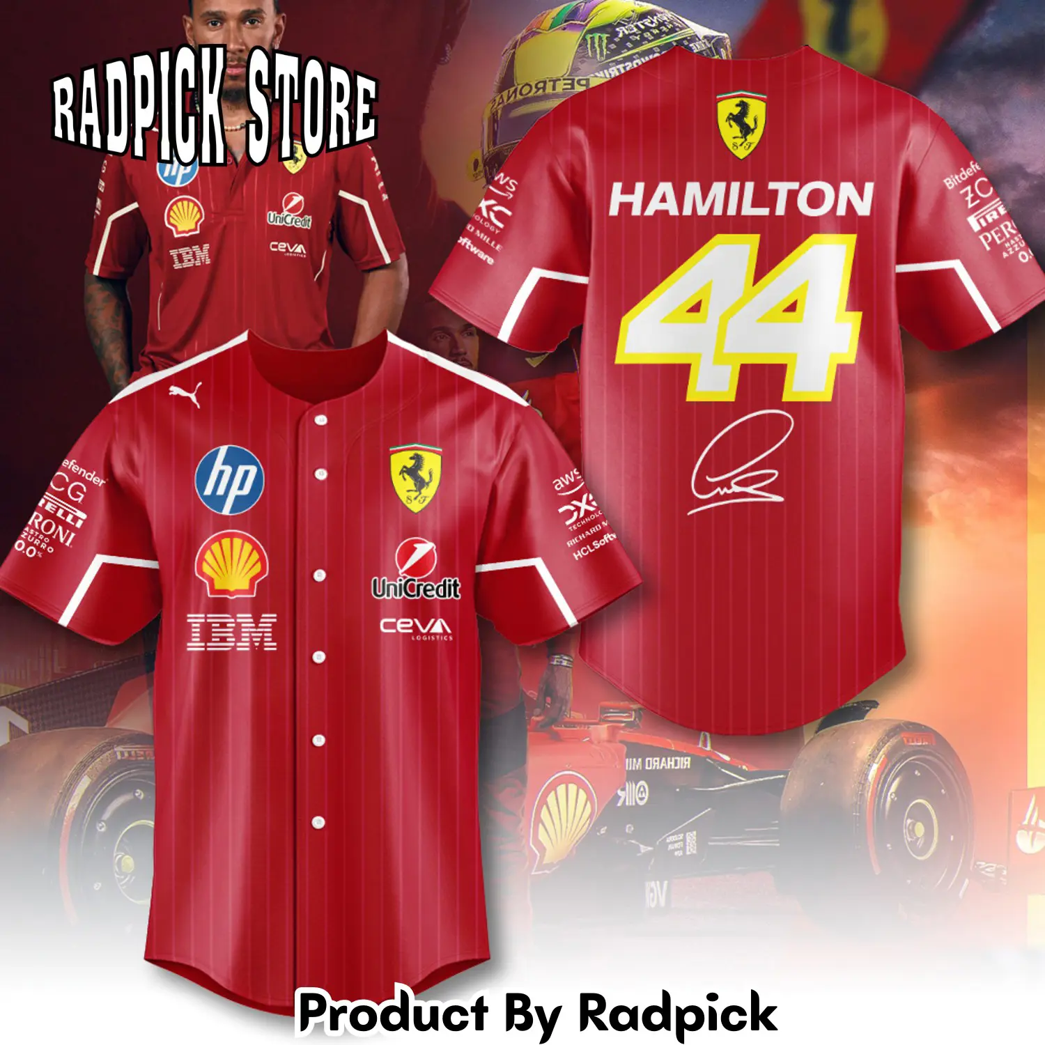 Radpick scuderia ferrari x lewis hamilton baseball baseball jersey 9816 rp127134